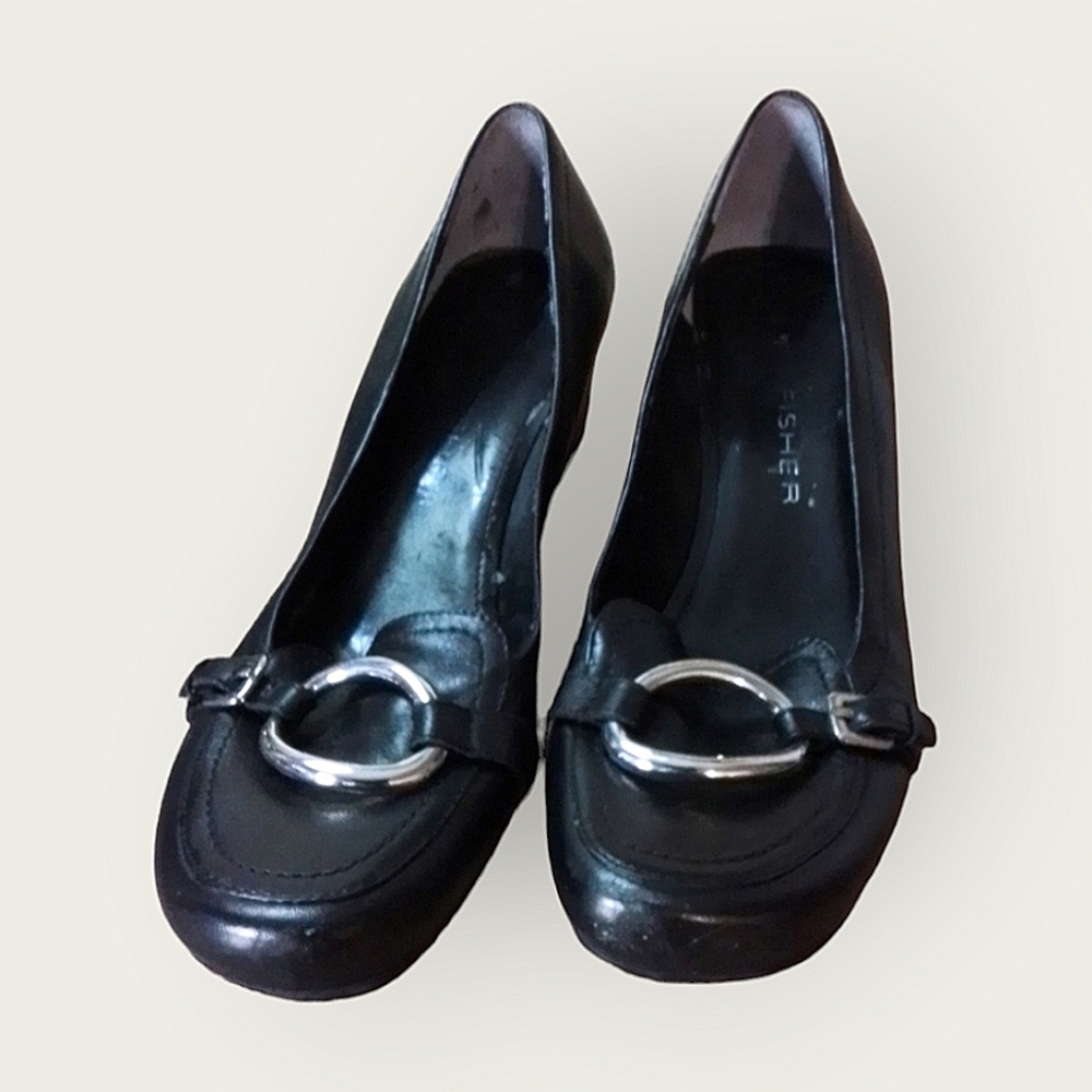 Marc Fisher Black Wedge Pumps Silver Hardware Size 9